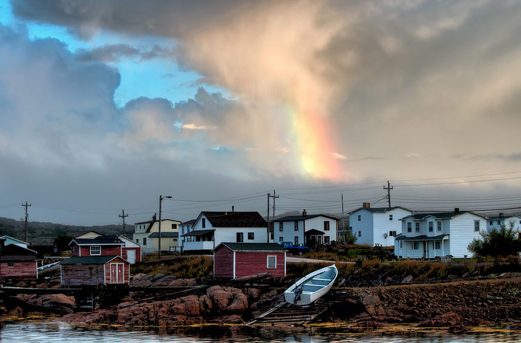 Rainbow over a small Maritime town.
